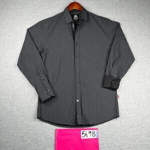 English Laundry Shirt M Black Gray Geometric Flip Cuff Button Up Long Sleeve Men